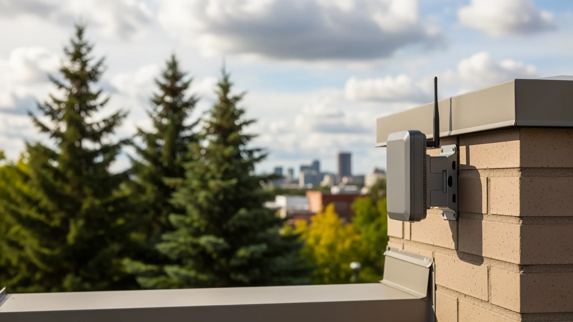 Rooftop wireless equipment installation on a residential building in Pacific Northwest