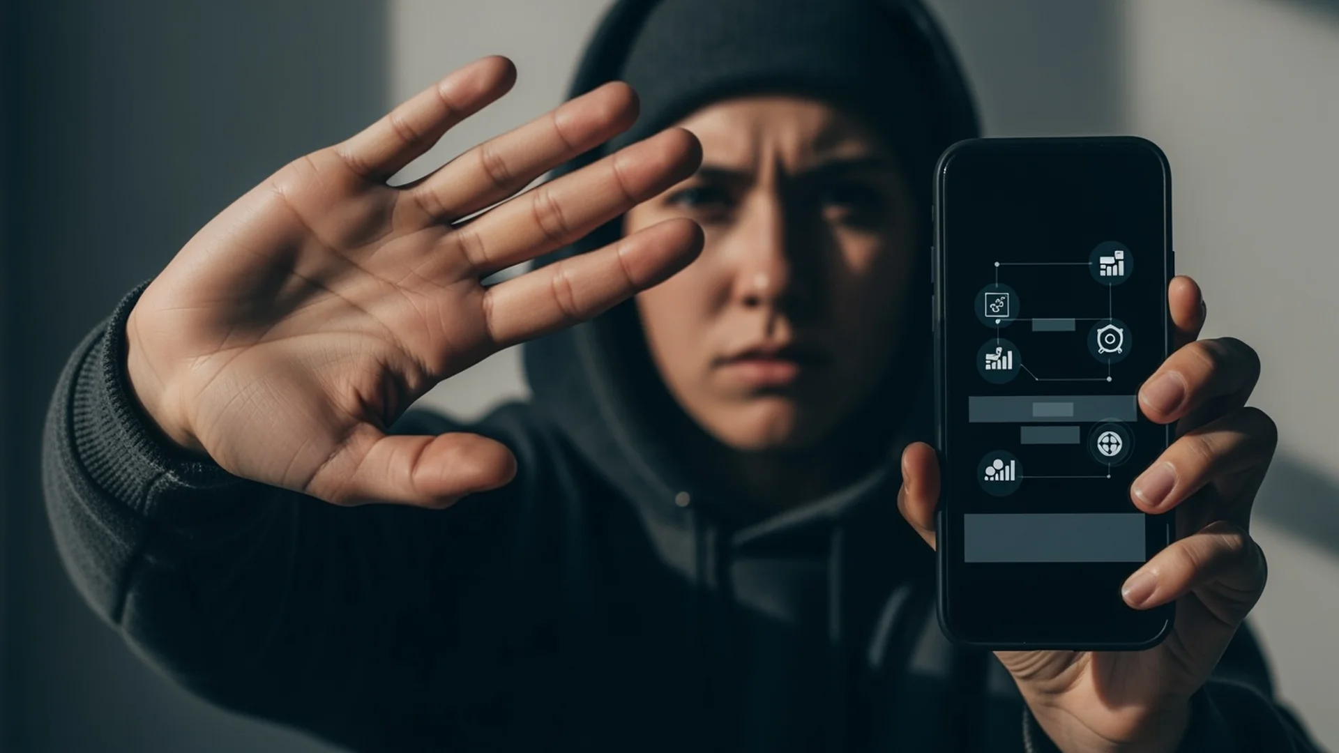 A smartphone showing a VPN connected indicator in a coffee shop